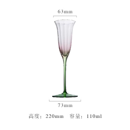 Luxury Retro Crystal Wine Glasses Light Vertical Stripes Flower Design Pink Green Champagne Flute Goblet for Cocktail Martini