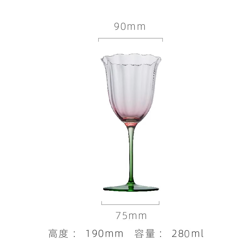 Luxury Retro Crystal Wine Glasses Light Vertical Stripes Flower Design Pink Green Champagne Flute Goblet for Cocktail Martini