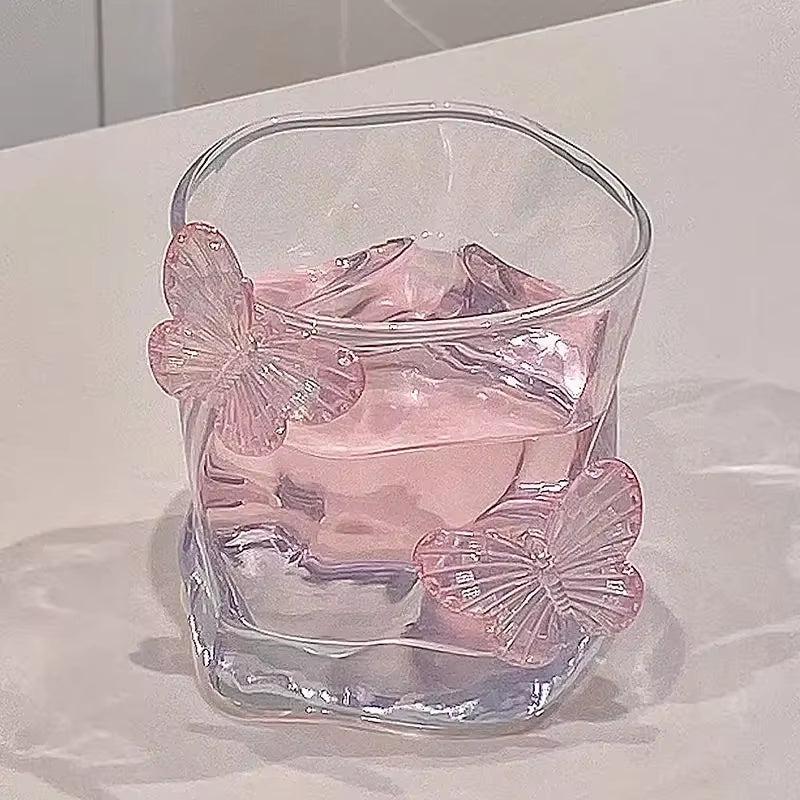 Butterfly Transparent Whiskey Twisted Glass Cup,High Beauty Water Cup Beer Glass Household Juice Glasses Cold Drink Glassware